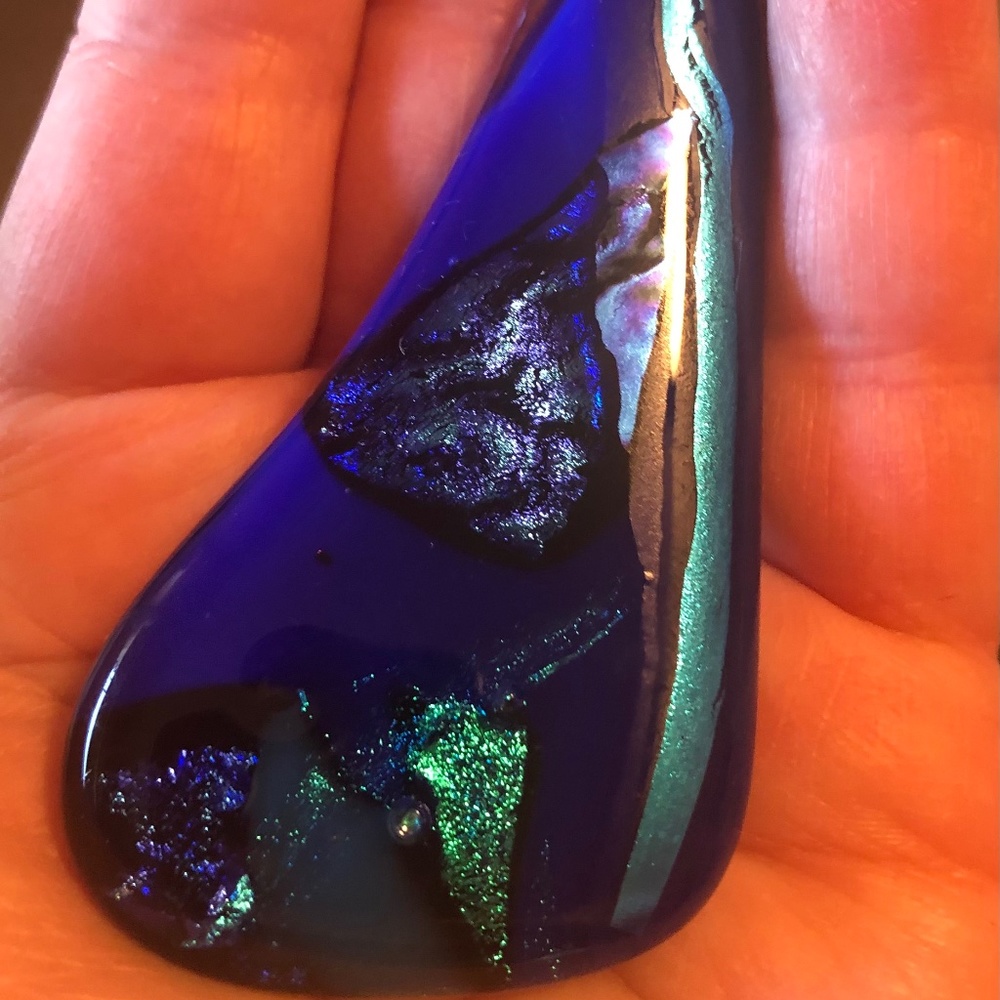 Diachronic Glass Murano Brooch Modern Art Abstract Vintage Pin Blue Green MOD